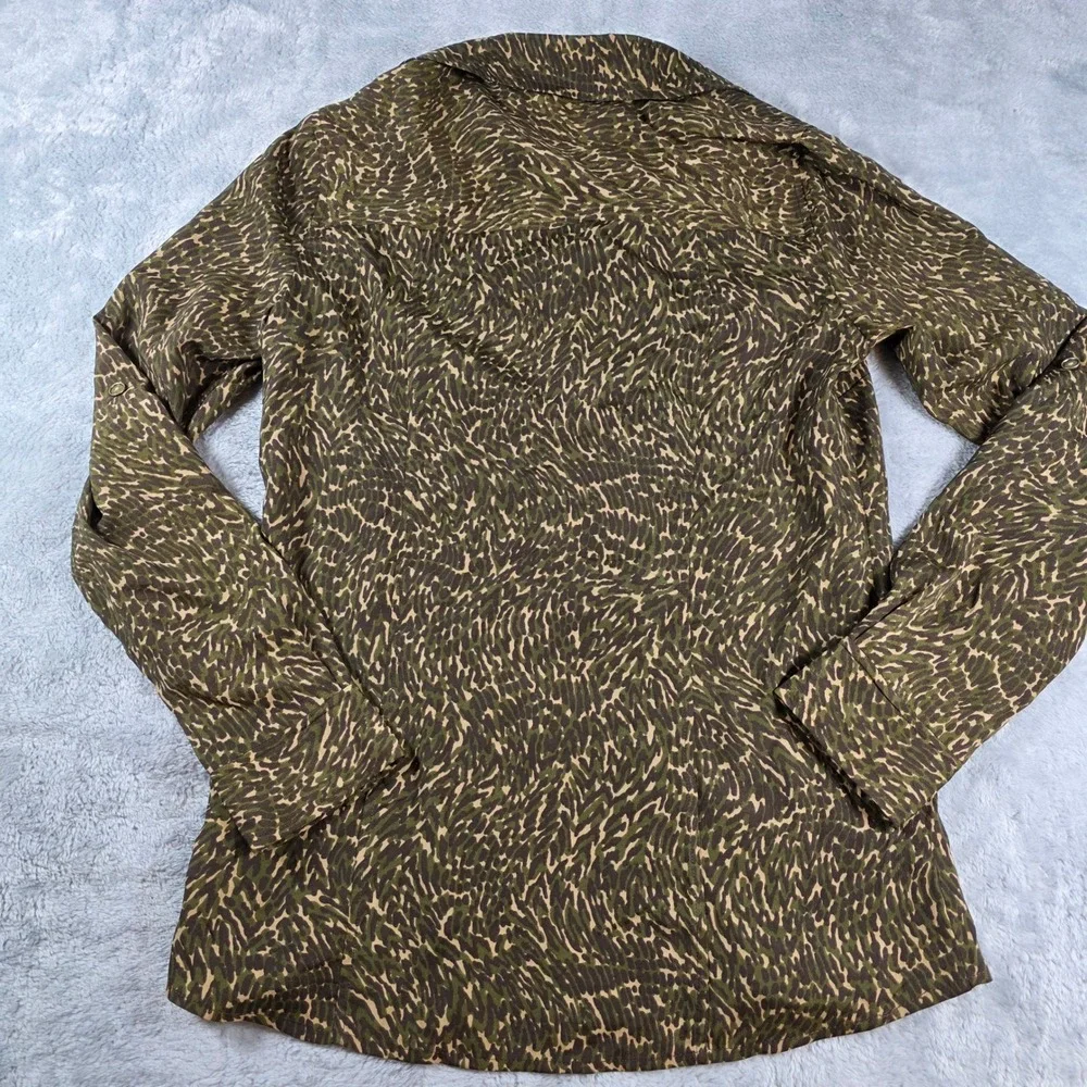 Michael Kors Women 4 Olive Green Animal Print Button Down Shirt Safari‎ Utility